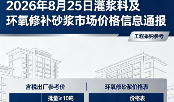 七坊镇2026年8月25日灌浆料及环氧修补砂浆市场价格信息通报